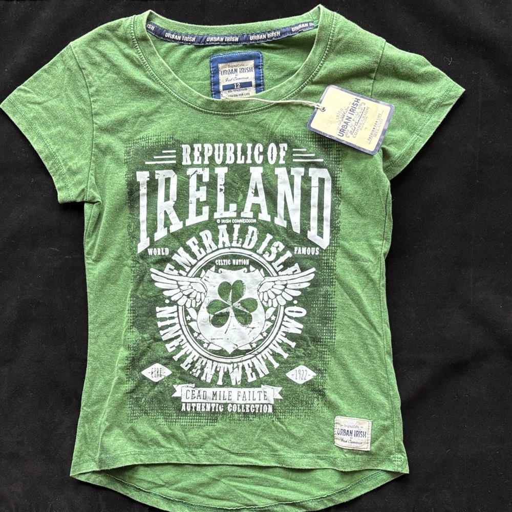 URBAN IRISH SIZE 12 Guinness Green Kids Tee with Ireland Graphic
